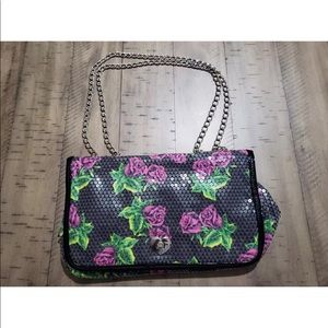 Betsey Johnson black pink roses crossbody